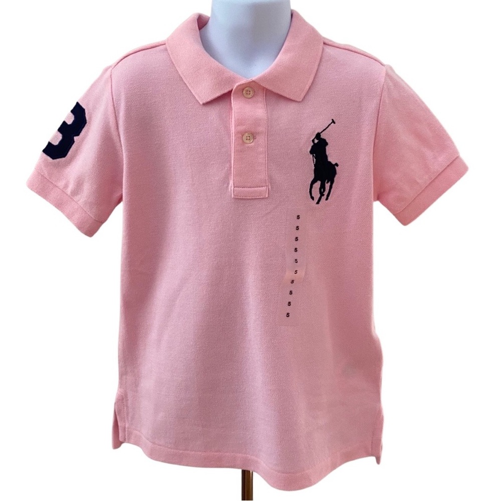 Polo Ralph Lauren Boys Big Pony Cotton Mesh Polo Shirt - PINK - Size 5
